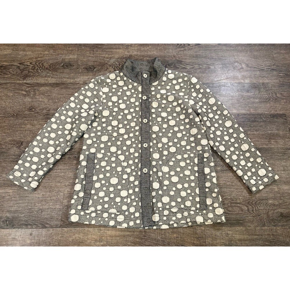 Focus Casual Life Long Sleeve Knit Cardigan Jacket Shacket Gray Ivory Women's S